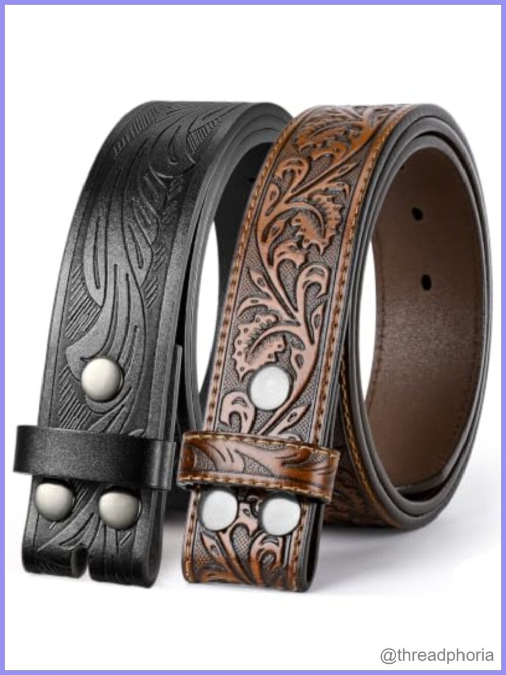 Western Leather Belt Strap 2 Pack Snap On Cowboy Cowgirl 1.5"